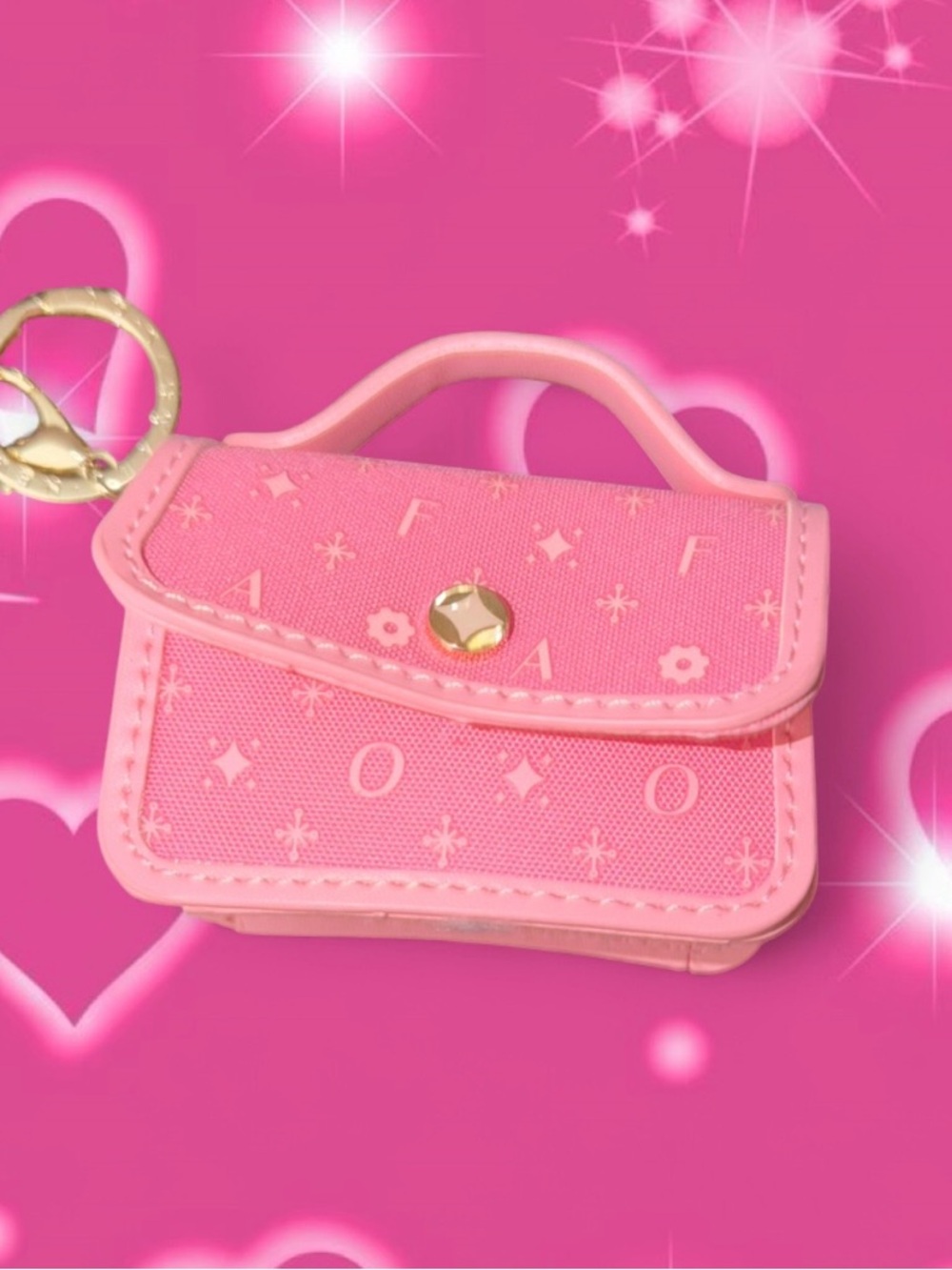 Pink Mini Handbag Keychain with Gold Accent